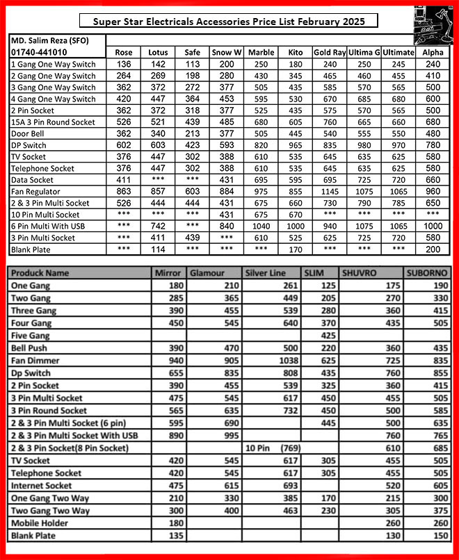 Super Star Switch Price List 2025